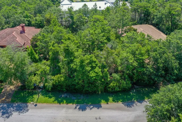 an aerial view of a house with a yard and lake view