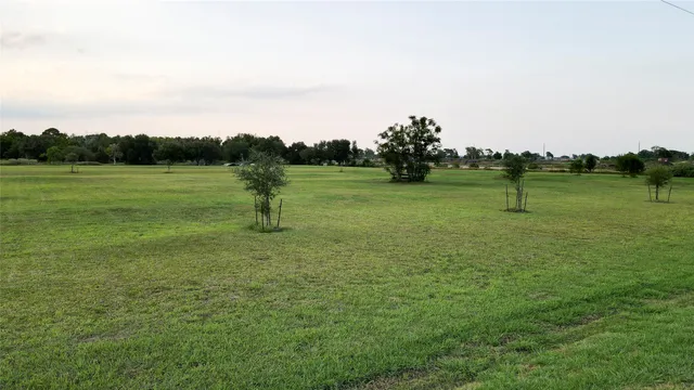 a view of a field with an ocean
