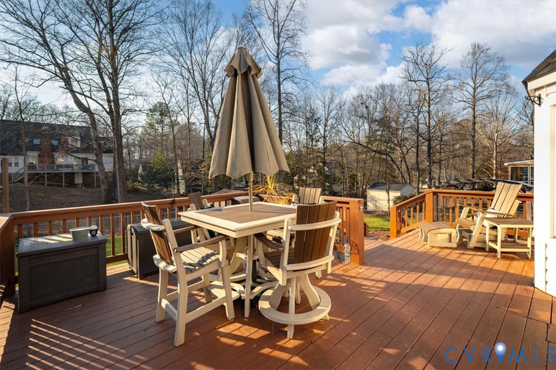 2604 Brookforest Terrace Midlothian, VA 23112 - Photo 43 of 49 a view of a patio with table and chairs with wooden floor and fence