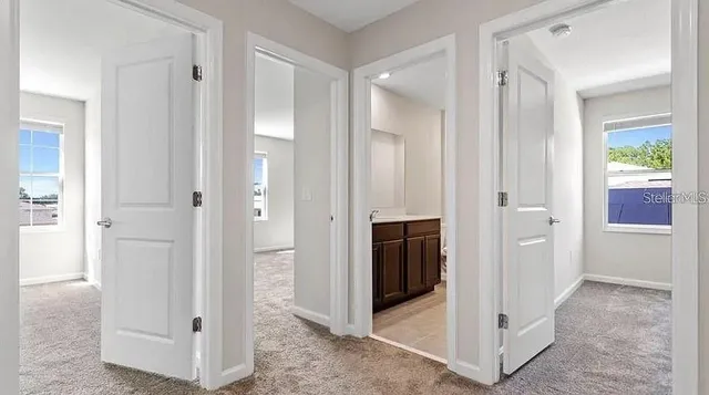 a view of a hallway with elevator