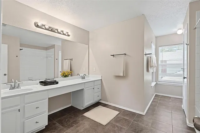a bathroom with a bathtub