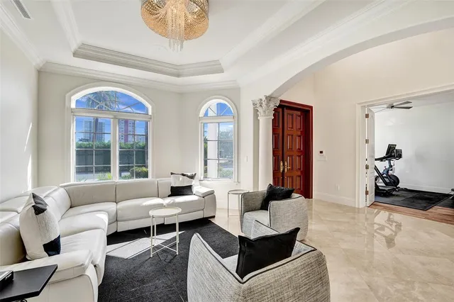 a view of a hallway with a couch