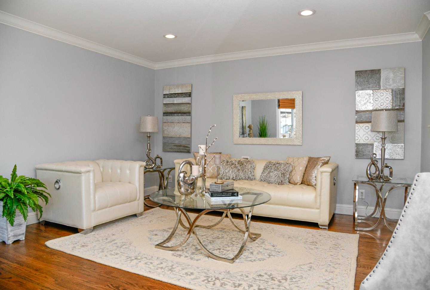 3956 Vía Salice Campbell, CA 95008 - Photo 3 of 21 a living room with furniture and a potted plant on table and wooden floor