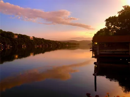 a view of lake and mountain