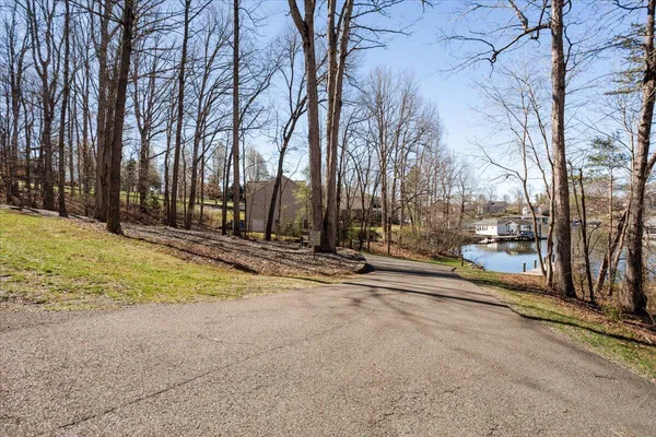 a view of a yard with snow on the road
