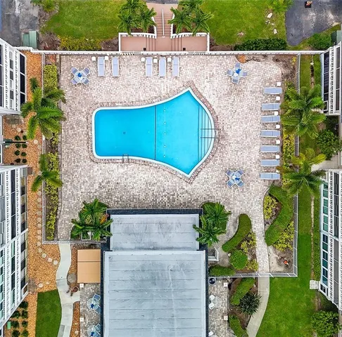 a view of a palm tree with sign board
