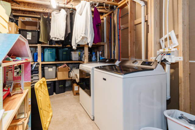 972 West 2840th Street South Logan, UT 84321 - Photo 30 of 46 Utility area featuring exposed wood framing and a washer/dryer hookup