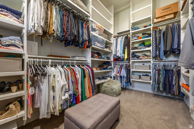 140 West Vista Road Kamas, UT 84036 - Photo 50 of 101 Built-in closet system featuring extensive shelving, multiple hanging rods, corner shelving, and carpet flooring