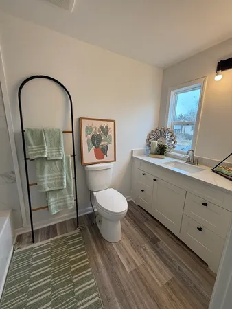 a bathroom with a toilet a sink and mirror