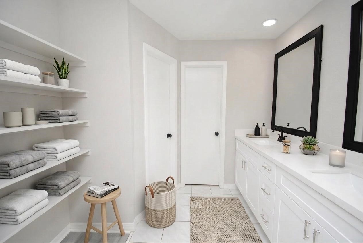 22831 John Rolfe Lane Katy, TX 77449 - Photo 23 of 34 a bathroom with a double vanity sink and a mirror