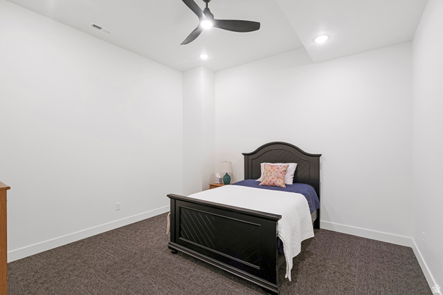 851 Grandview Drive Morgan, UT 84050 - Photo 48 of 68 Interior room with white walls, dark gray carpet, a black ceiling fan, and recessed lighting