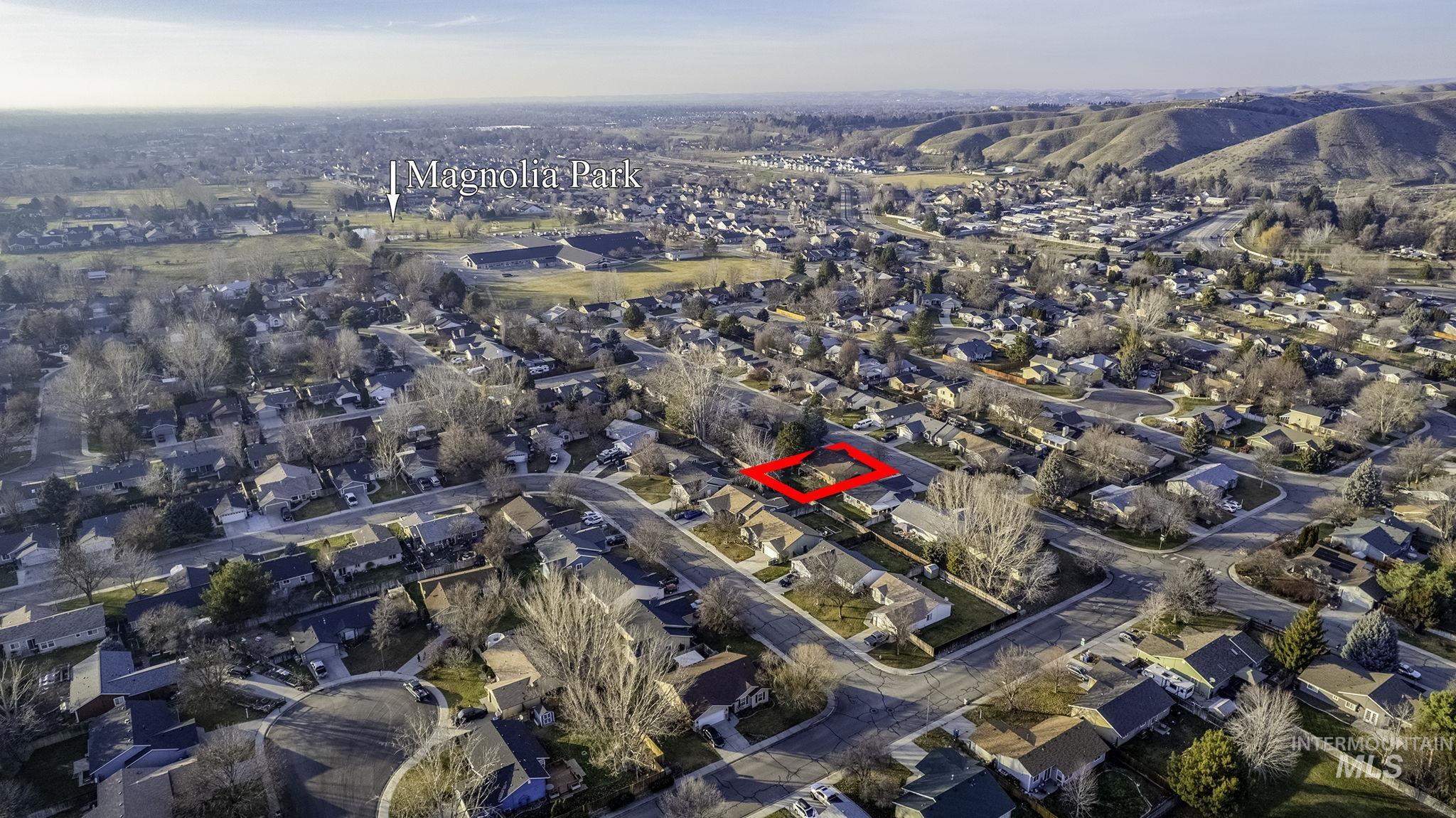 7899 West Prince Street Boise, ID 83714 - Photo 15 of 15 Aerial overview of property's location featuring property boundaries highlighted and nearby suburban area
