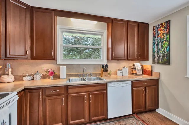 a kitchen with stainless steel appliances wooden cabinets a sink and dishwasher