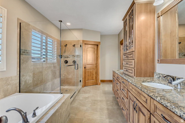896 West 675 South Mapleton, UT 84664 - Photo 18 of 77 Full bath with vanity, a stall shower, and tiled tub