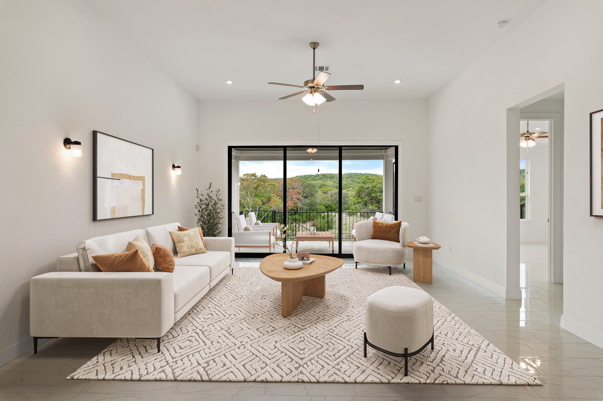 1045 Villa Rialto View Leander, TX 78641 - Photo 4 of 40 Living room featuring ceiling fan and baseboards