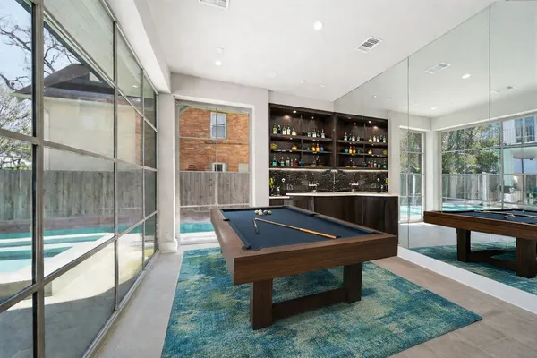 a room with pool table