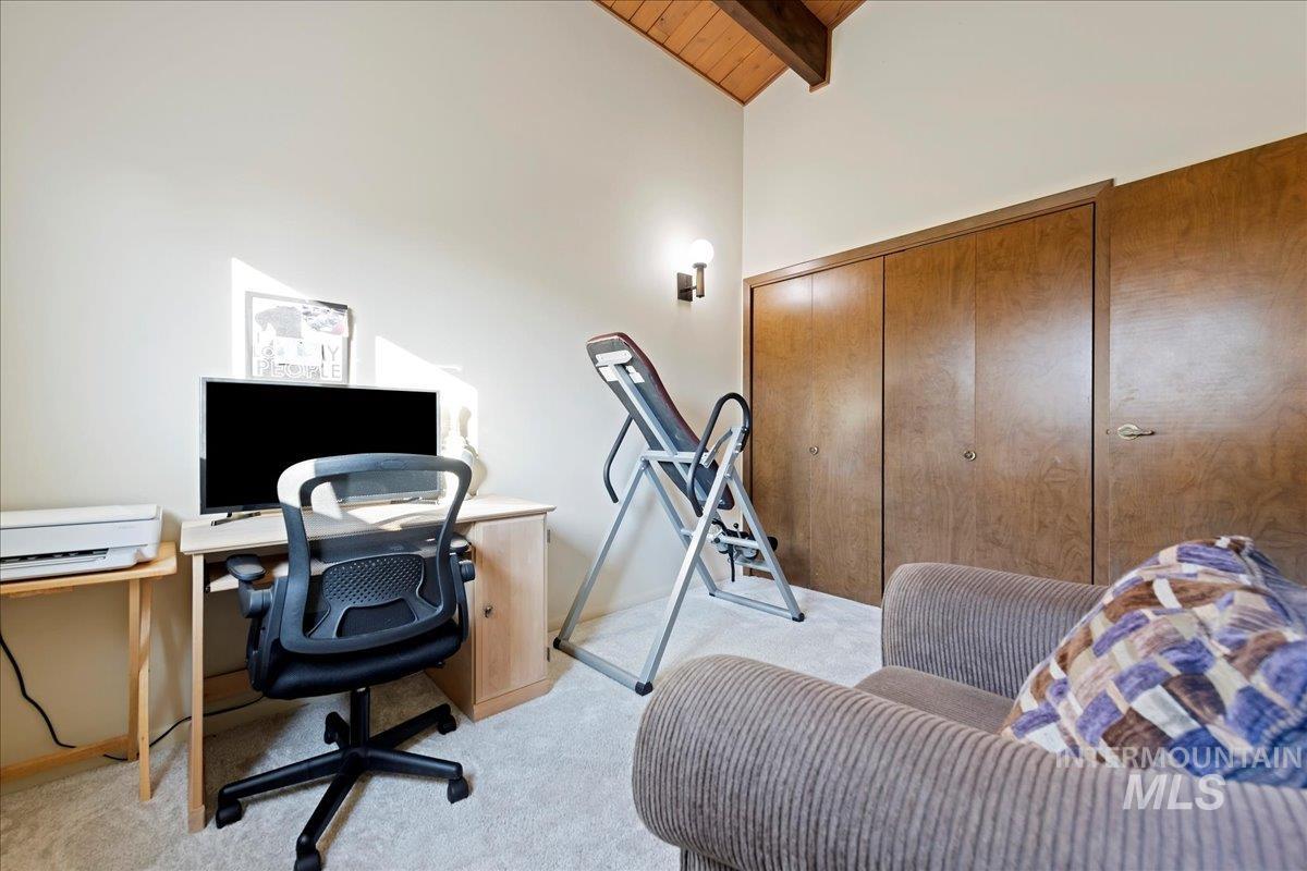 4747 Albion Street, Unit J Boise, ID 83705 - Photo 17 of 21 Office area featuring wood ceiling and light carpet