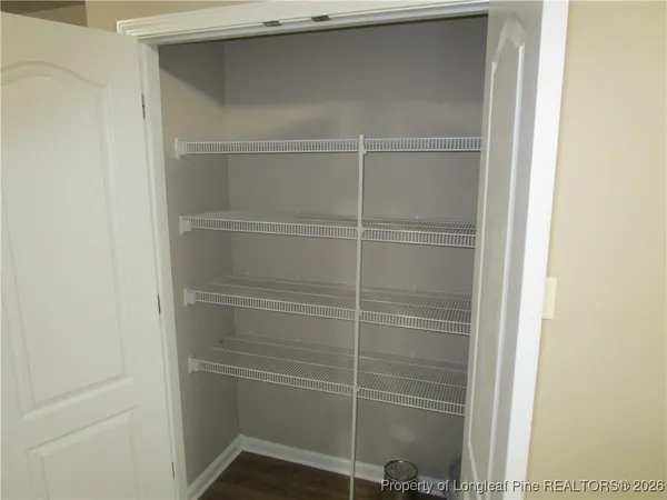 a view of walk in closet with empty racks