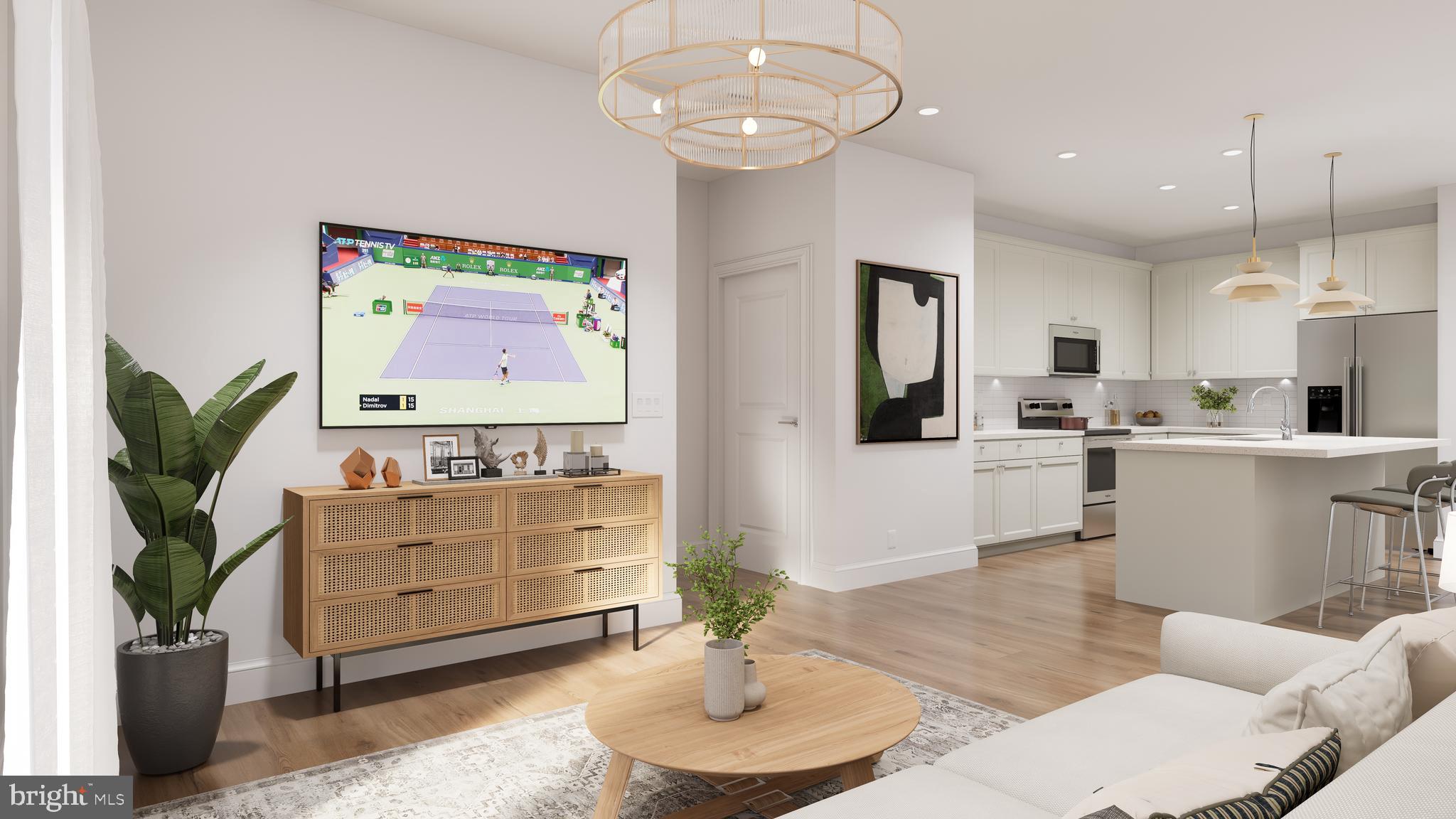 83 Bethlehem Pike, Unit 1213 Colmar, PA 18915 - Photo 6 of 18 a living room with kitchen island furniture and a chandelier