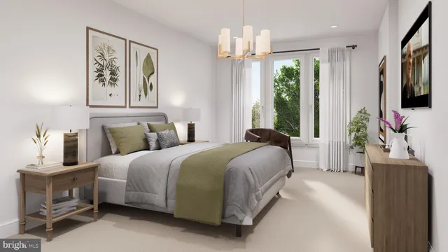 a bedroom with a bed and a night stand