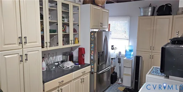 a view of a porch with seating space