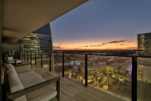 a terrace with water view