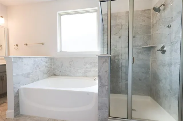 a bathroom with a bathtub