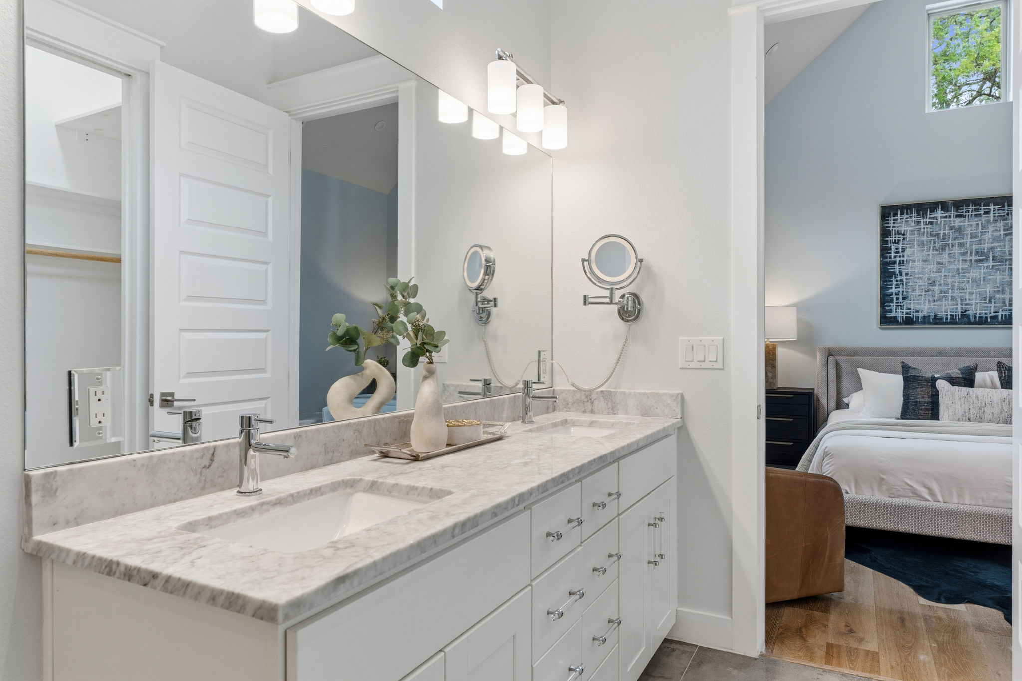 1409 Alegria Road, Unit B Austin, TX 78757 - Photo 19 of 39 a bathroom with a granite countertop sink and a mirror
