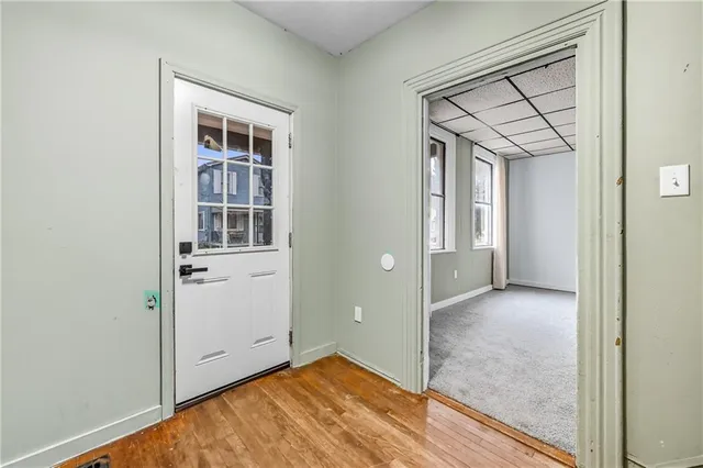 an empty room with windows