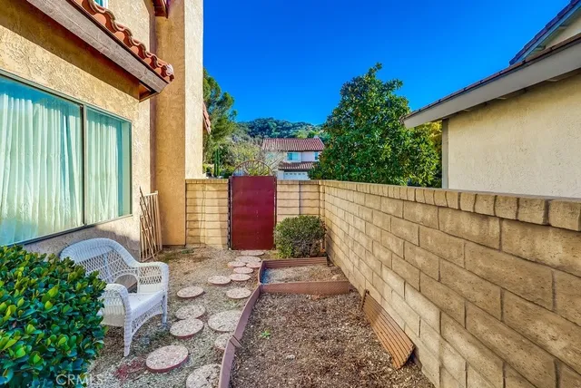an outdoor space with furniture
