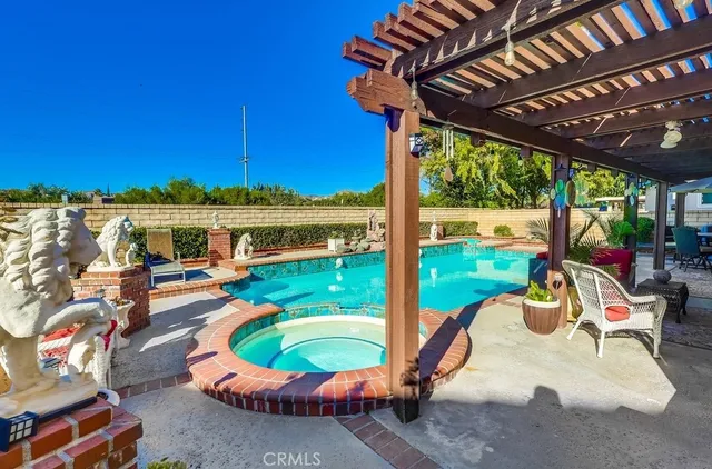 an outdoor space with sitting area