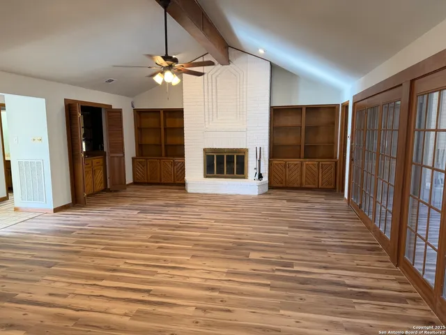 a view of a room with a bench