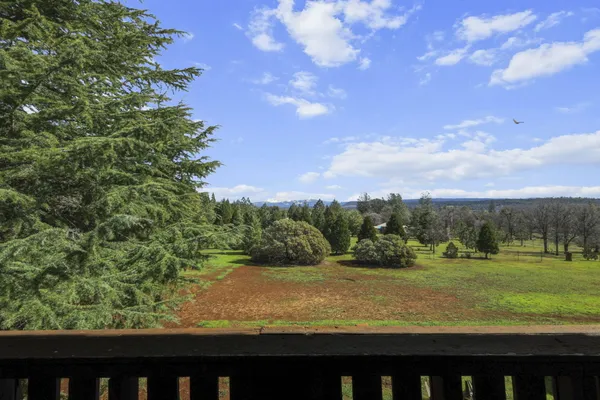 a view of a yard with an outdoor seating