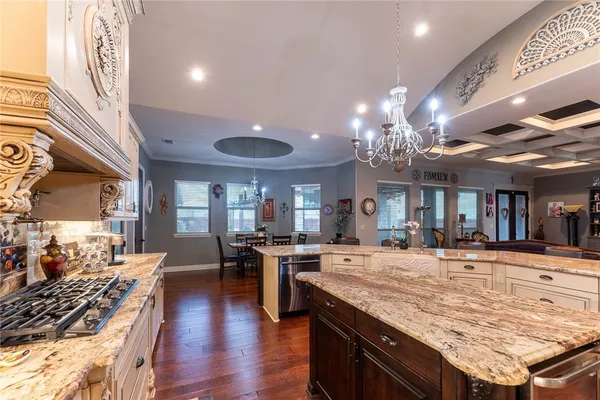 a large kitchen with lots of counter space