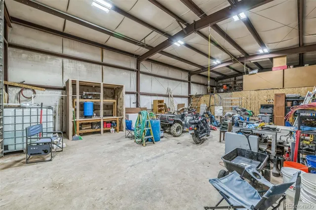 a view of a storage room with gym equipment
