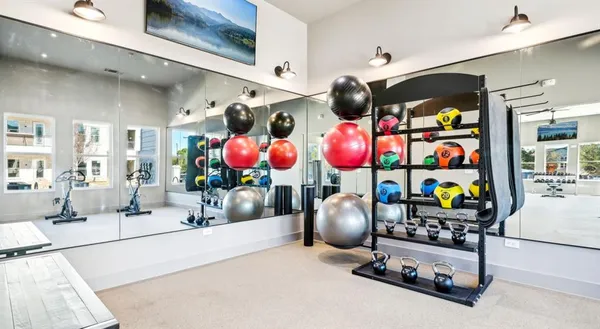 a room with gym equipment