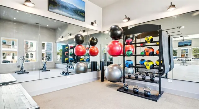 a room with gym equipment