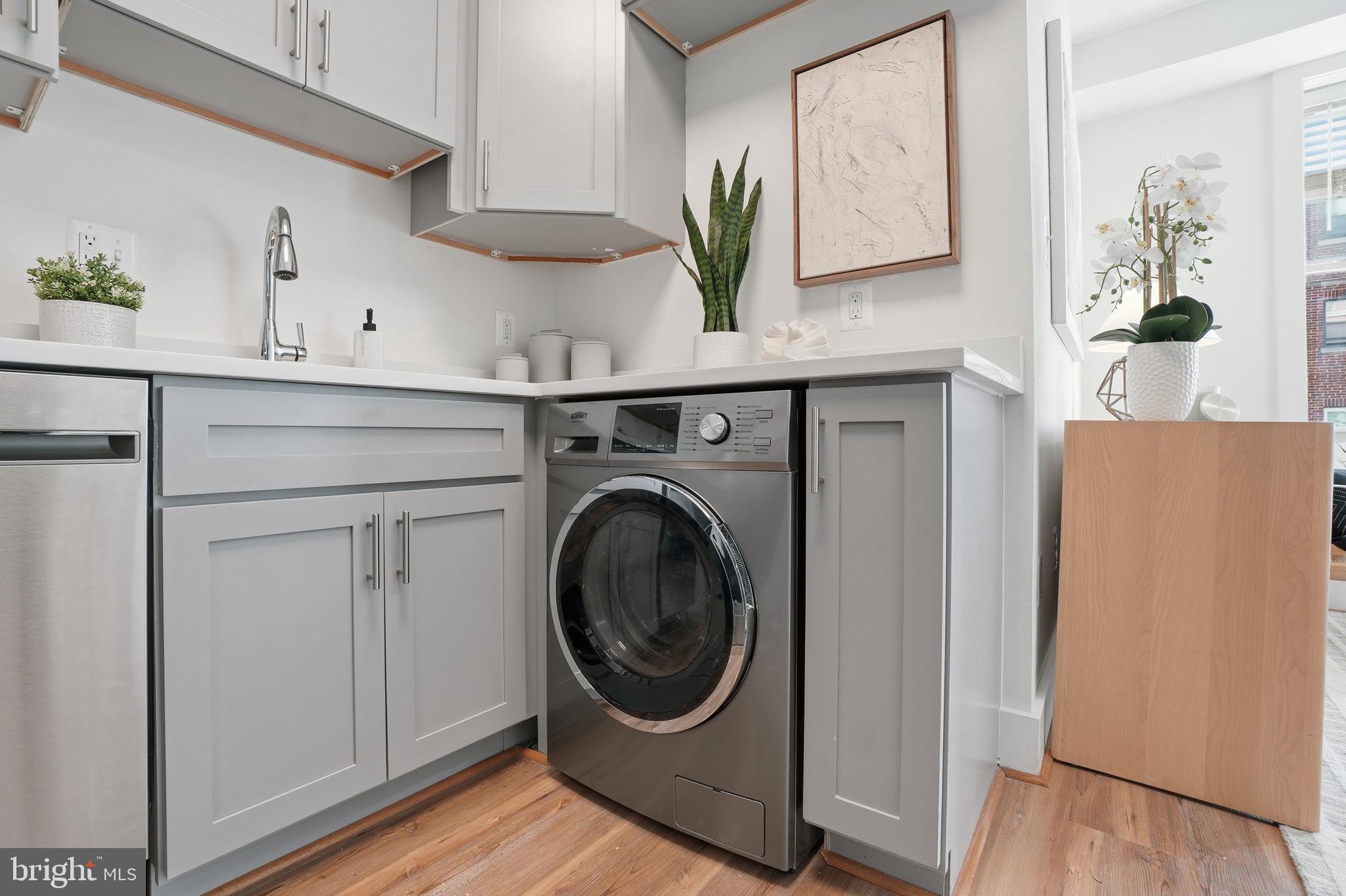 1451 Park Road Northwest, Unit 314 Washington, DC 20010 - Photo 9 of 22 a utility room with wooden floor washer and dryer