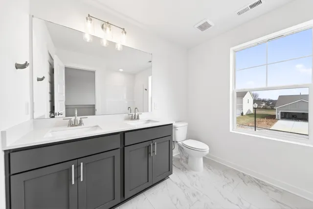 a bathroom with a toilet sink and mirror