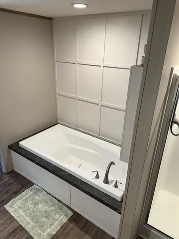 a bathroom with a bathtub