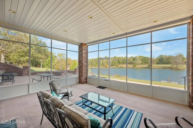 a view of a lake with a mountain in the background