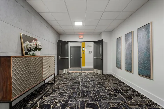 a view of a building with a garden