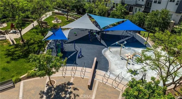 an outdoor space with furniture