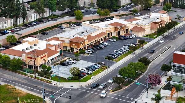 a city view with tall buildings
