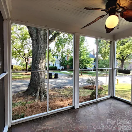 a view of a porch and garden