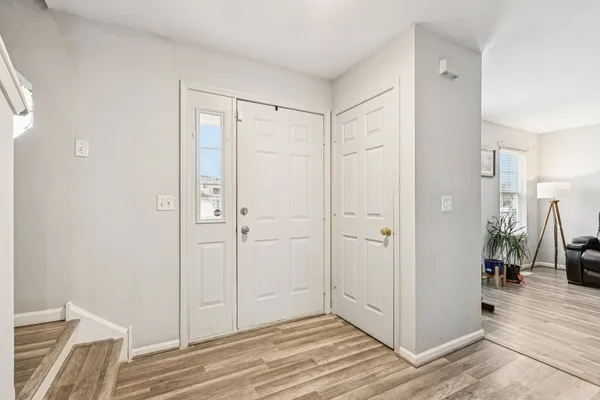 a view of a bathroom with closet area