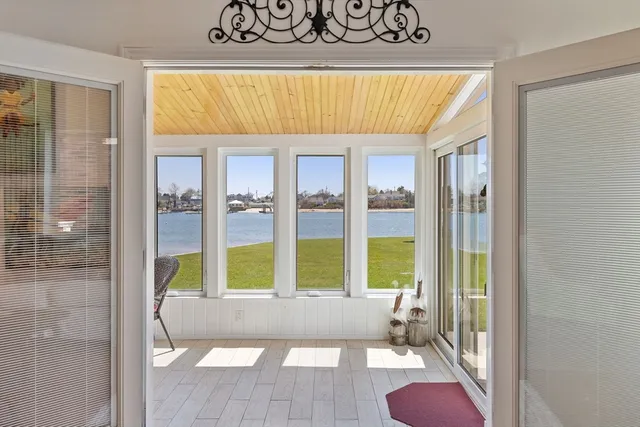 a living room with a large window