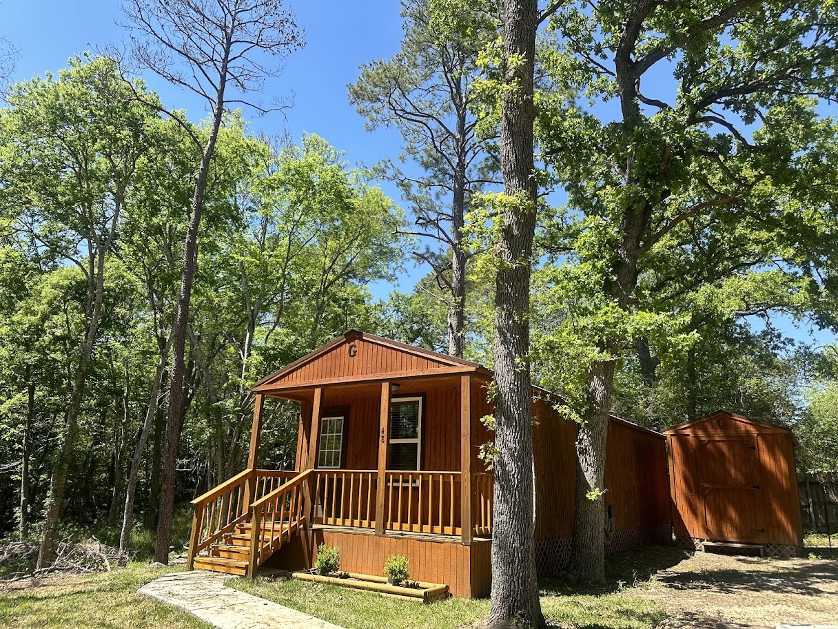 48 Vigilante Point Blank, TX 77364 - Photo 1 of 20 a view of a wooden house with a small yard