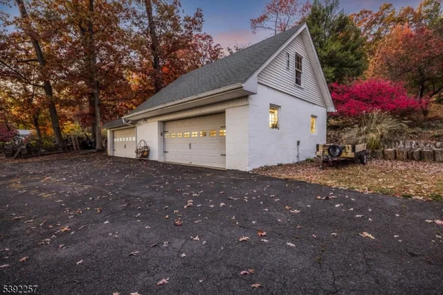 an aerial view of residential houses with outdoor space and trees