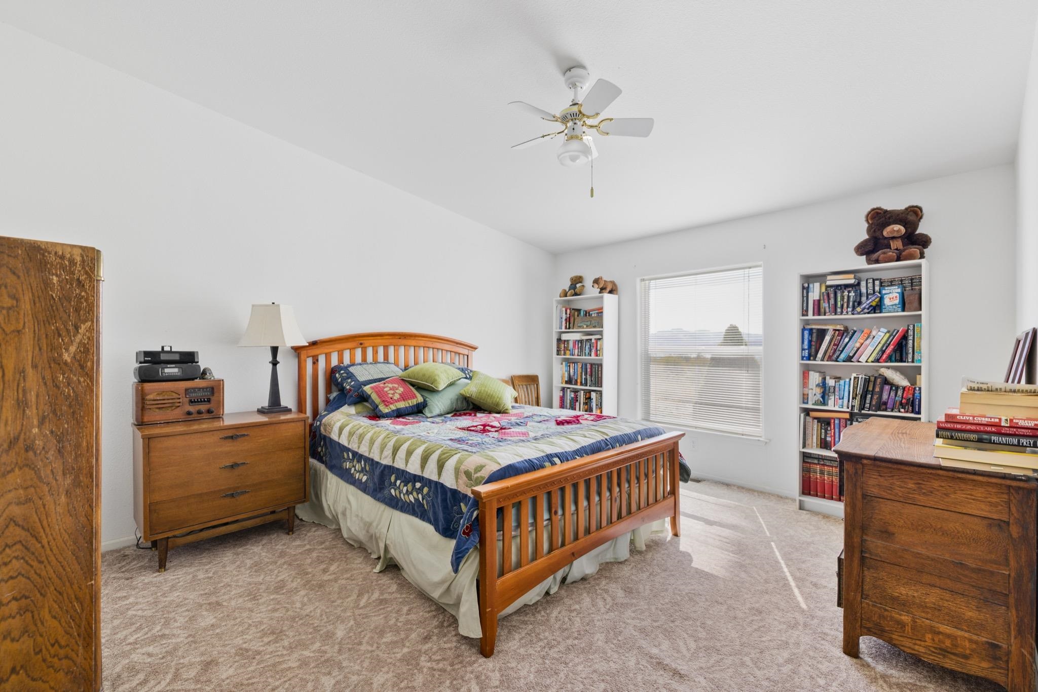 790 Cemetery Road Lee Vining, CA 93541 - Photo 25 of 39 Spacious room featuring neutral carpeting, a ceiling fan, and multiple windows allowing for natural light